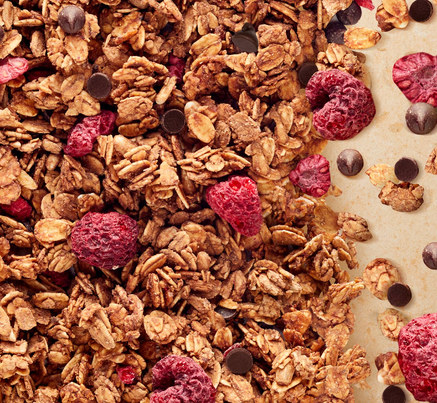 Granola au chocolat et framboises